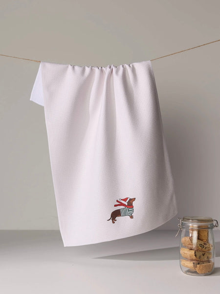 Merry Dachshund Tea Towel