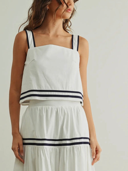 Set To The Sea Tank in White & Navy