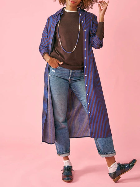 Colette Shirt Dress in Blue & Brown