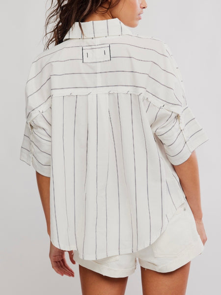Seaside Cotton Stripe Shirt in Ivory Combo