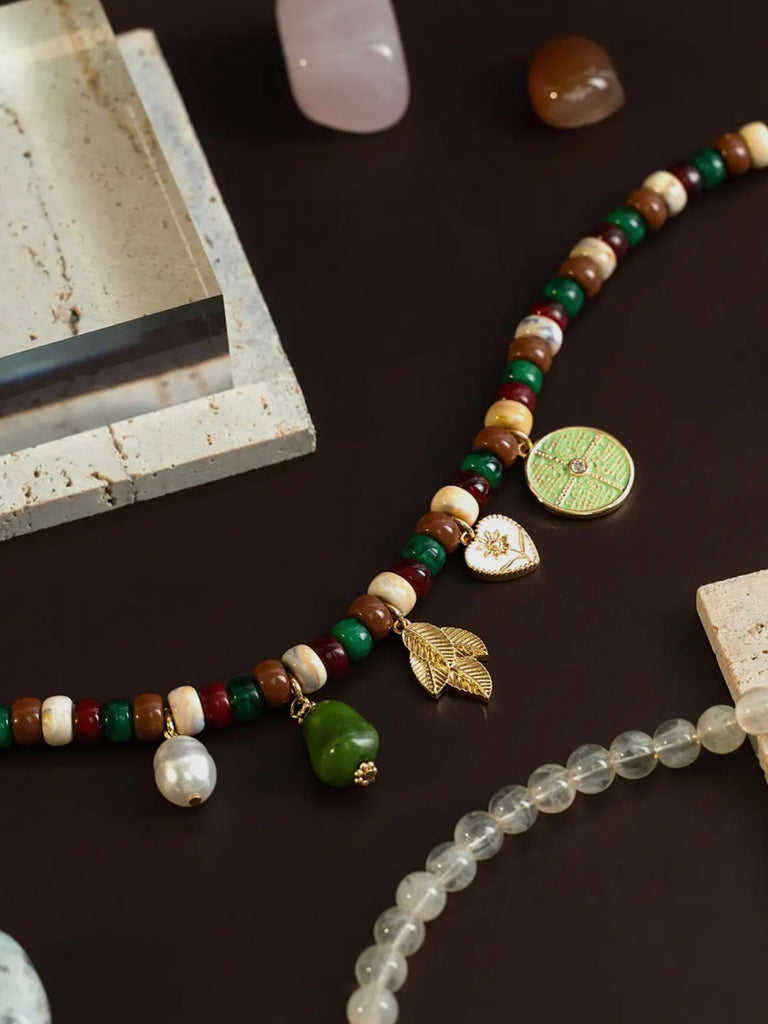 Leaf Charm Beaded Necklace