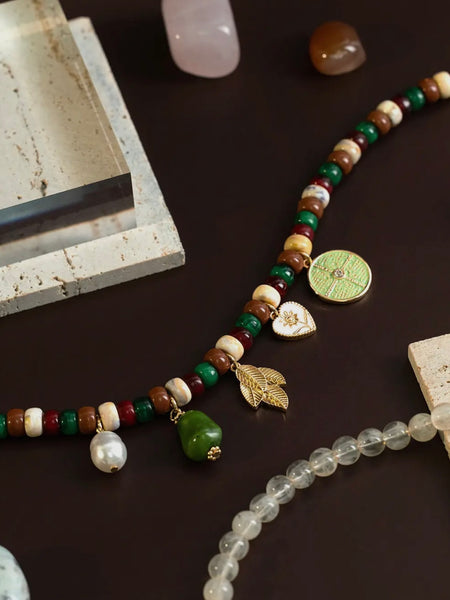 Leaf Charm Beaded Necklace
