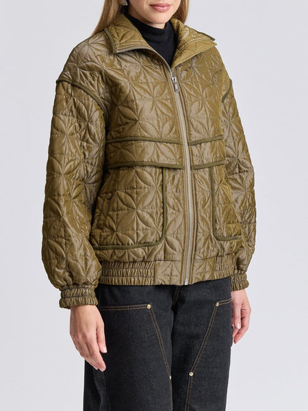 Quilted Funnel Neck Oversized Bomber in Seagrass