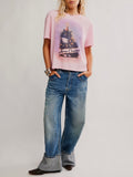 Merry Meowy Tee in Pink Combo