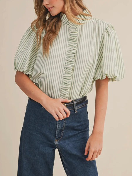 Ruffles At The Resort Button Up in Seafoam Green