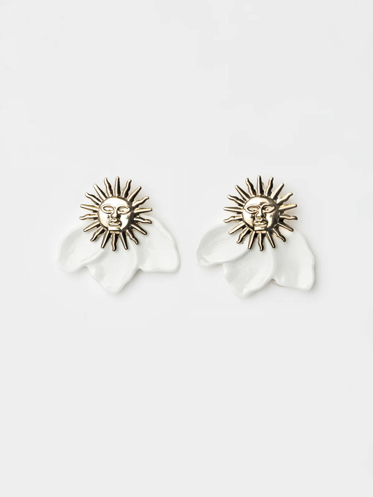 Sun & White Petals Stud Earrings