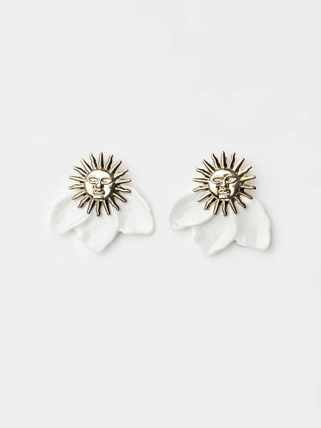 Sun & White Petals Stud Earrings