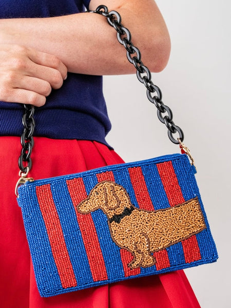 Elenor Striped Bead Dachshund Bag