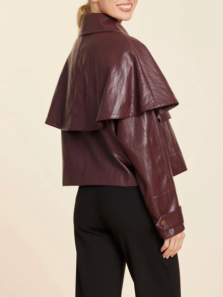 Faux Leather Cape Jacket in Burgundy