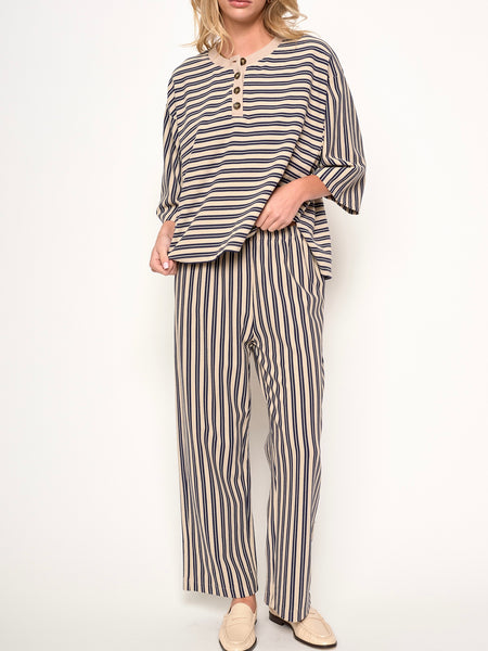 Flynn Stripe Pant in Navy & Taupe