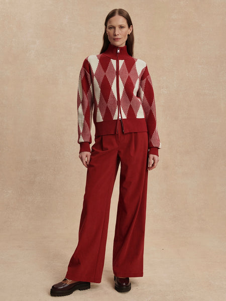 Karina Jacquard Knit Jacket in Red Dahlia