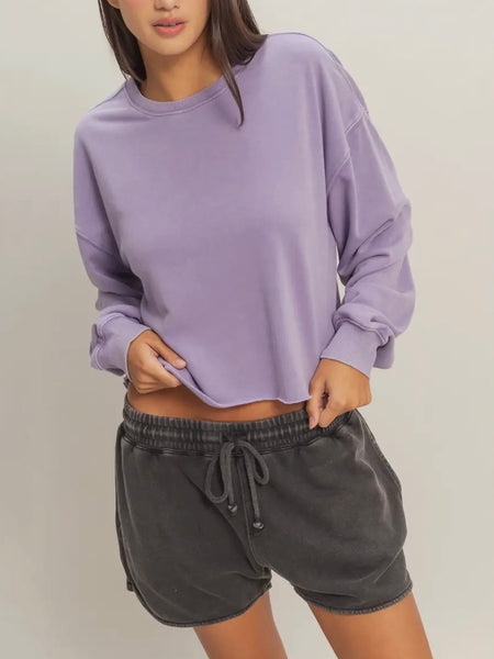 Mottled & Mineral Crop Tee in Dusty Purple