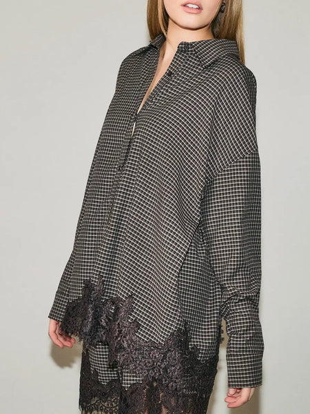 All About That Lace Button Up in Brown Plaid