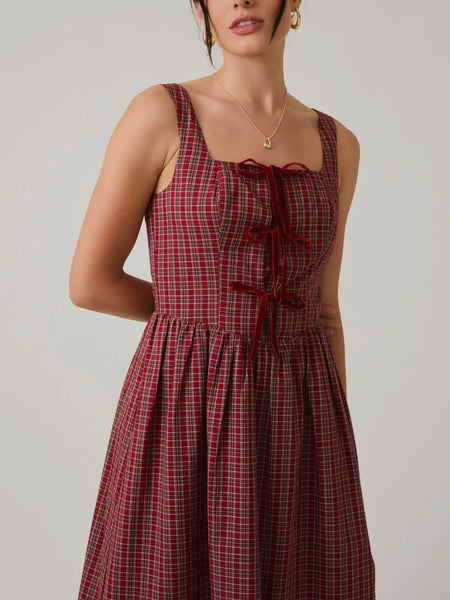 Tied Together Maxi Dress in Berry Plaid
