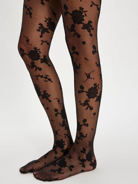 Flocked Floral Tight in Black Combo