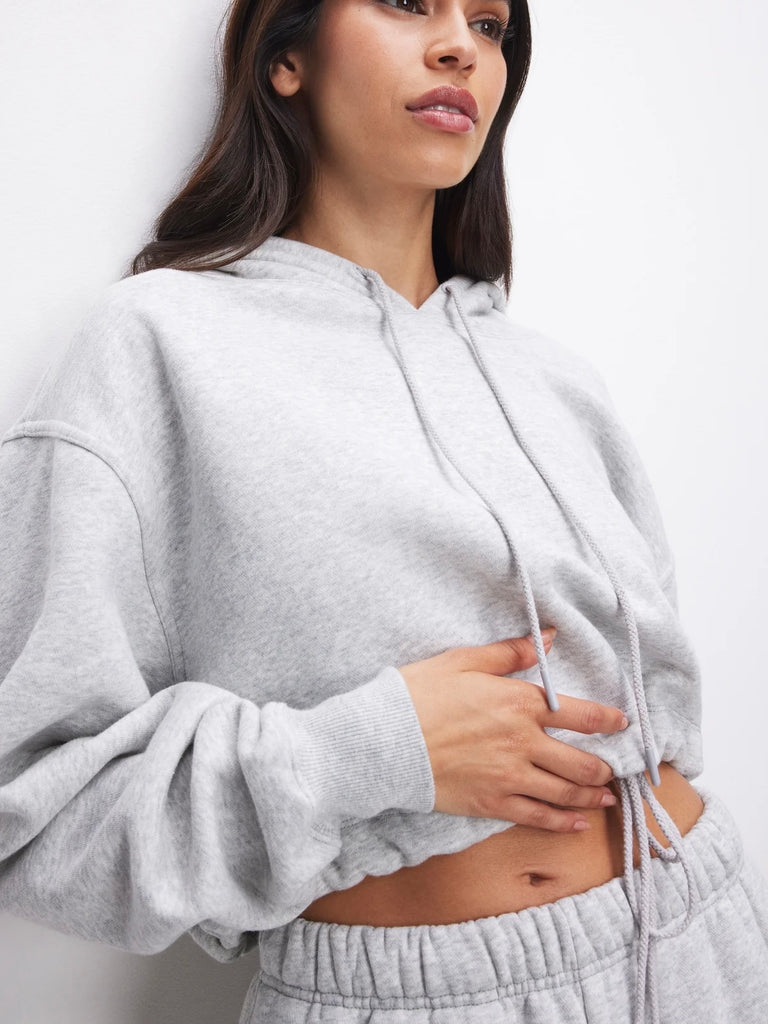 Brushed Fleece Cropped Hoodie in Heather Grey