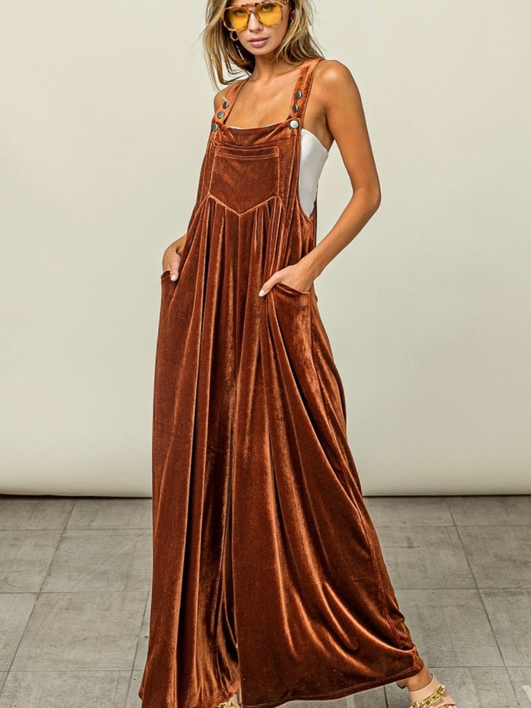 Velvet Goodness Overalls in Brick