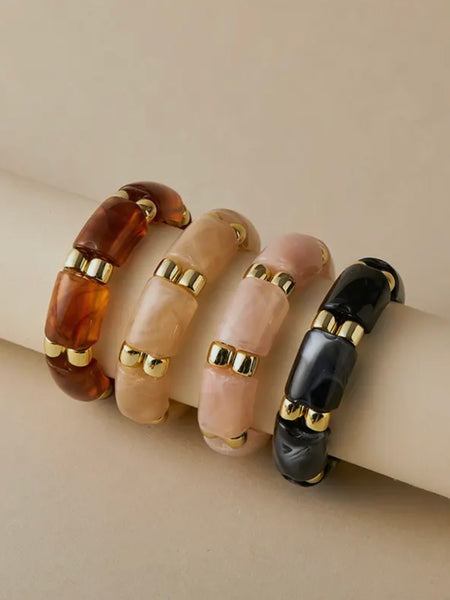 Resin & Gold Stretch Bracelet in Pink