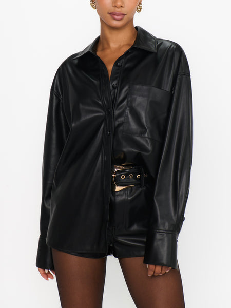 Lincoln Shirt Jacket in Black Faux Leather