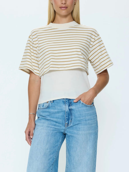 Camryn Twofer Top in Tannin Ecru Stripe