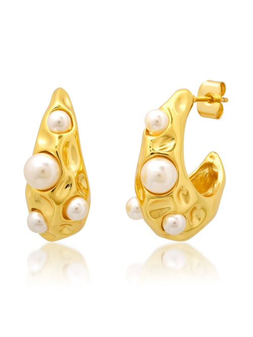 Abstract Teardrop Pearl Earrings