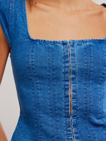 Marilyn Denim Corset in Skylight