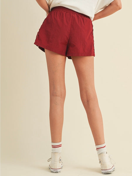 Let There Be Lace Trim Shorts in Burgundy