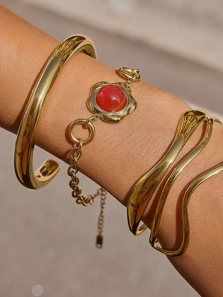 Plume Red Stone Chain Bracelet