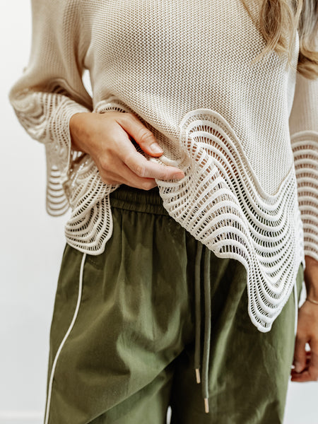Wave Detail Knit Top in Beige