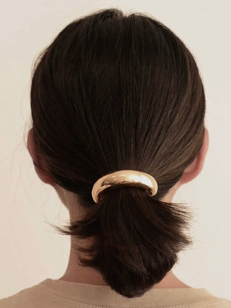 Wide Rounded Hair Cuff in Gold