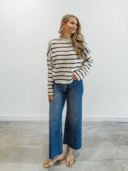 Piper Cabana Stripe Cardigan in Cream & Brown