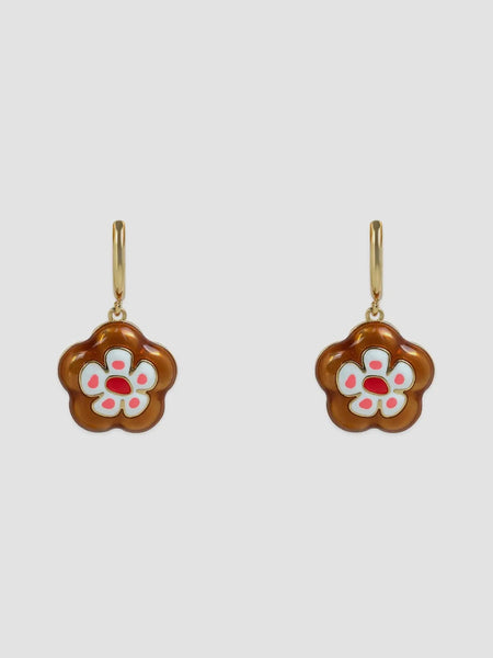 Porcelain Flower Earrings in Brown