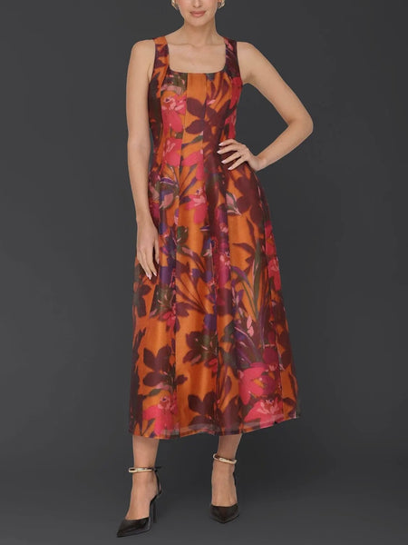 Fall Floral Fit & Flare Maxi Dress in Jardin Print