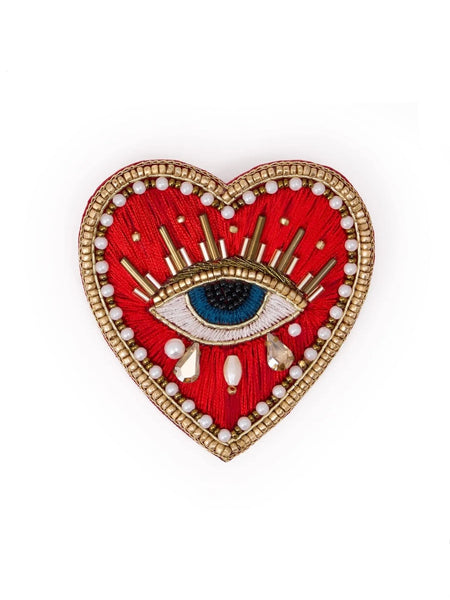 Avery Heart Eye Beaded Embroidered Brooch