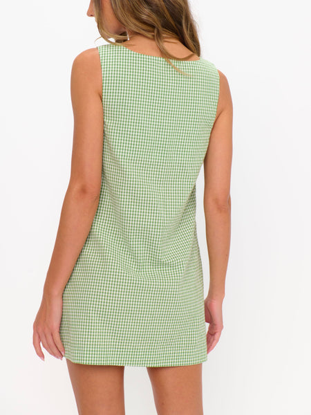 Everly Mini Dress in Green Gingham