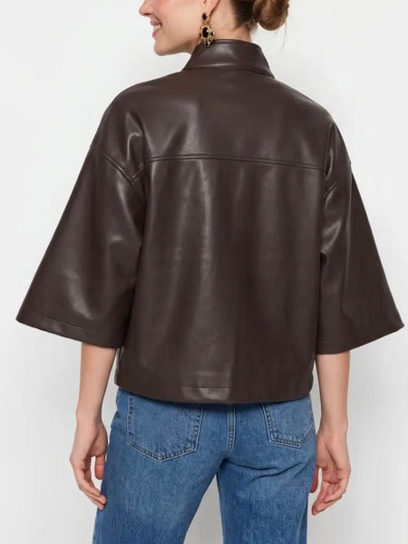 Vivianne Faux Leather Cape in Chocolate