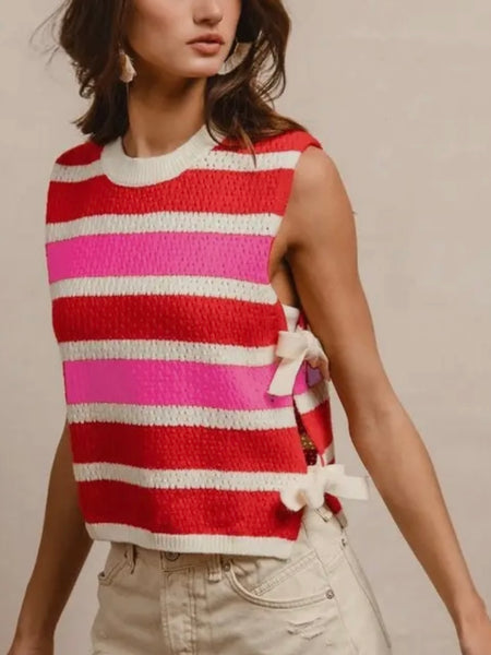 Tried & Tied Sweater Vest in Pink & Red