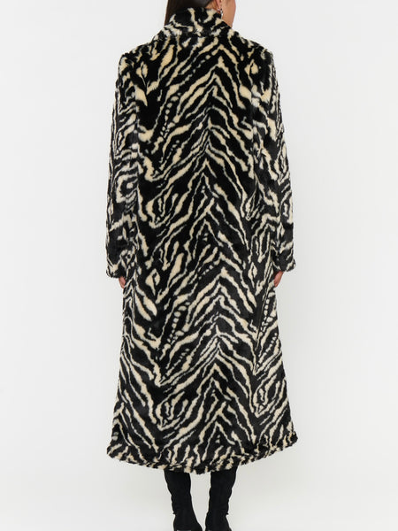 Miss Cindy Overcoat in Neutral Zebra Faux Fur