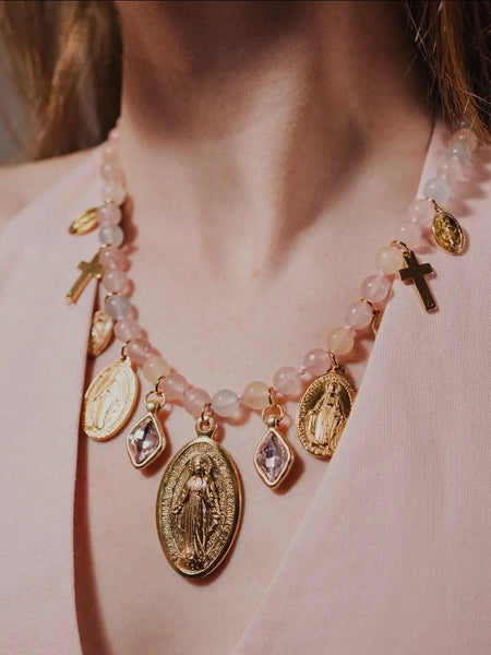 Pink Agate Charm Necklace