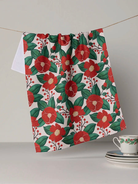 Winter Camellia Tea Towel