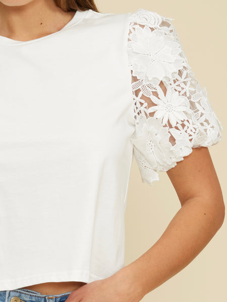 Avi Lace Sleeve Top in White