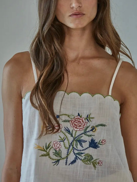 Storybook Embroidered Tank in Natural