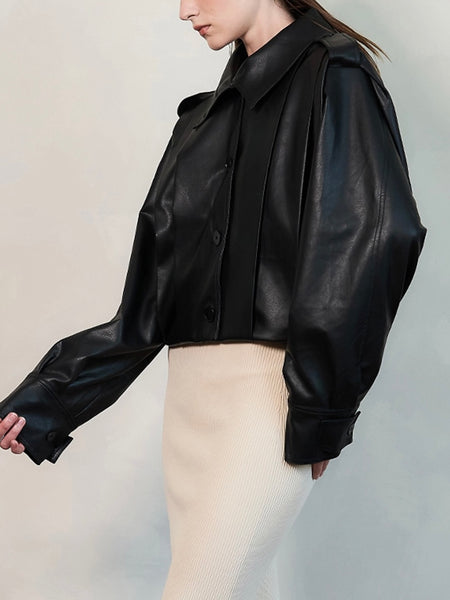 On RePLEAT Faux Leather Jacket in Black