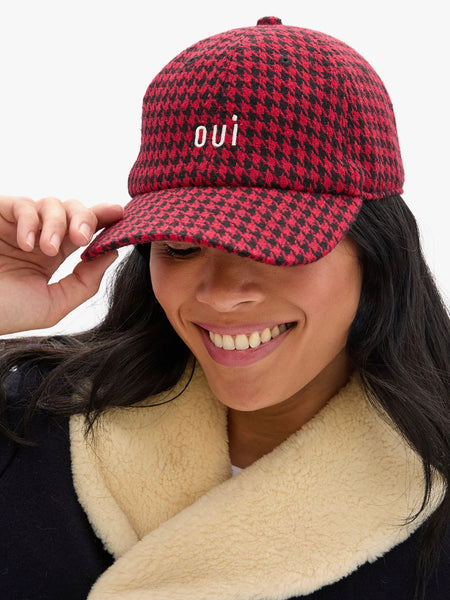 Wool Baseball Hat in Red Houndstooth Petit Oui