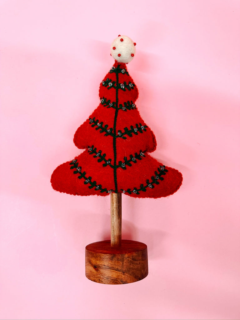 Felt Embroidered Tree in Red/Green