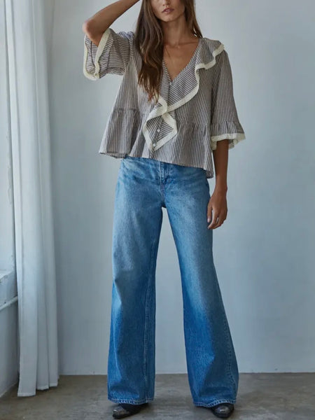 Raised On Ruffles Blouse in Grey