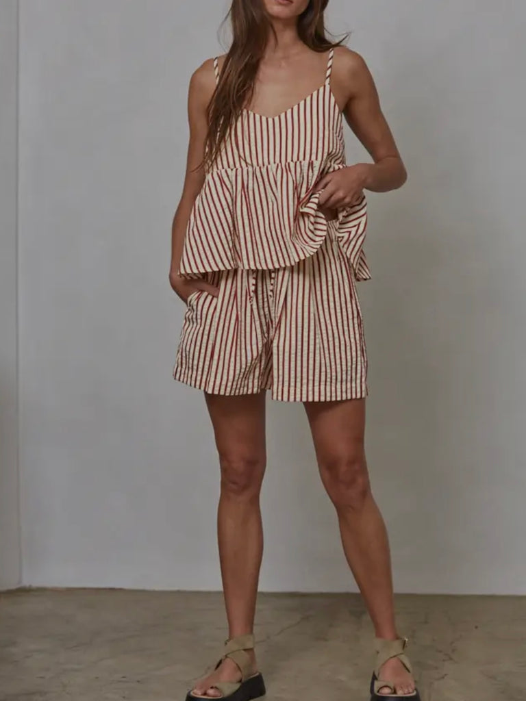 Summer Stripes Short in Clay Red