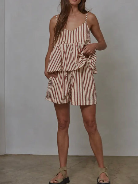 Summer Stripes Short in Clay Red