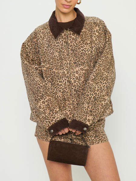 Carter Bomber Jacket in Mod Leopard Denim