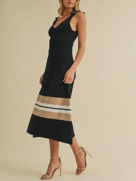 Layered Intentions Stripe Dress in Black & Taupe